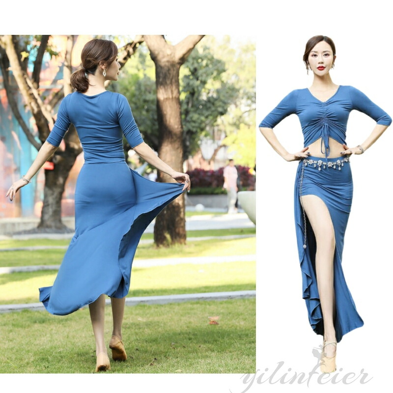 楽天市場】ベリーダンス レッスン着 2点セットアップ衣装 綿 5分袖