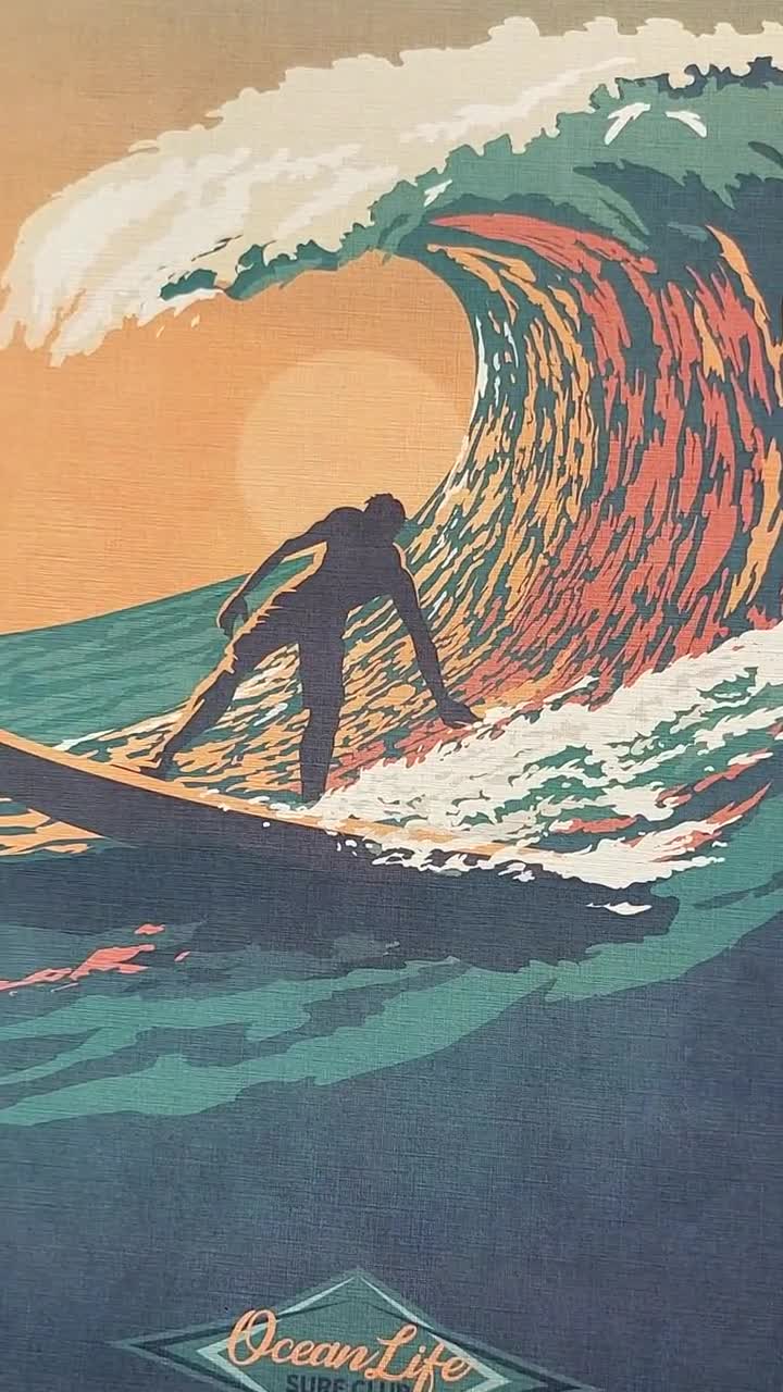 レトロな夏のサーフポスター、ビーチハウスアートプリント（11x17