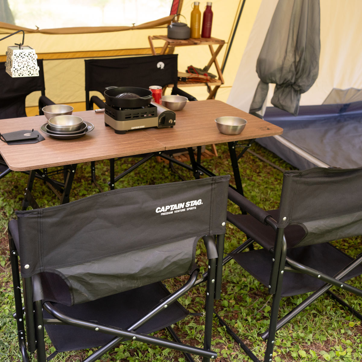 棚モック付きアルミディレクターチェア（ブラック） - アウトドア