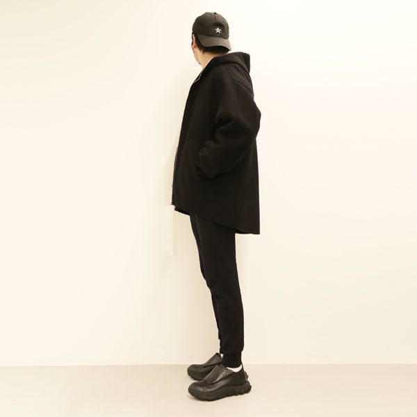 カシミヤ混ダブルフェイスビーバー フーデッドハーフコート