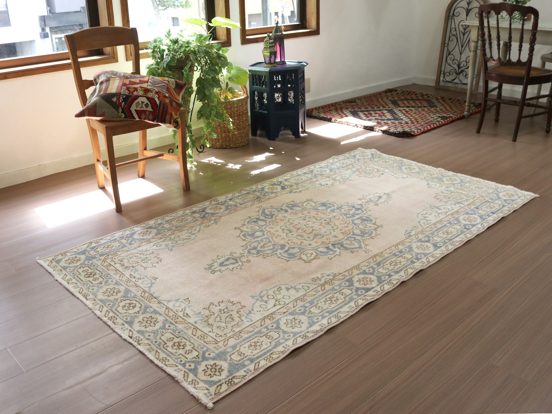 ヴィンテージラグ トルコ ウォッシュ ベージュオーバーダイ ボタニカル