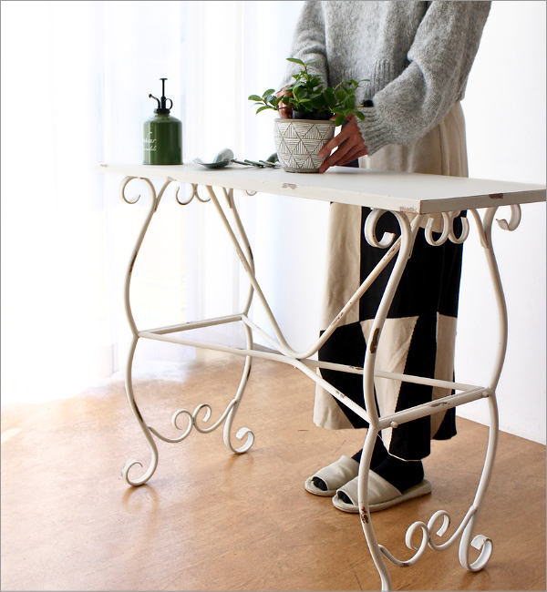 ガーデンテーブル 作業台 アンティーク 白 ホワイト 花台 ハイスタンド