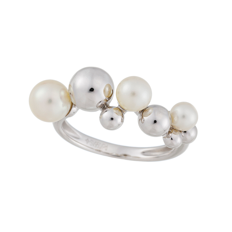 GSTV パラジウムシルバー950 アコヤ真珠 リング P 約4.0-6.0mm