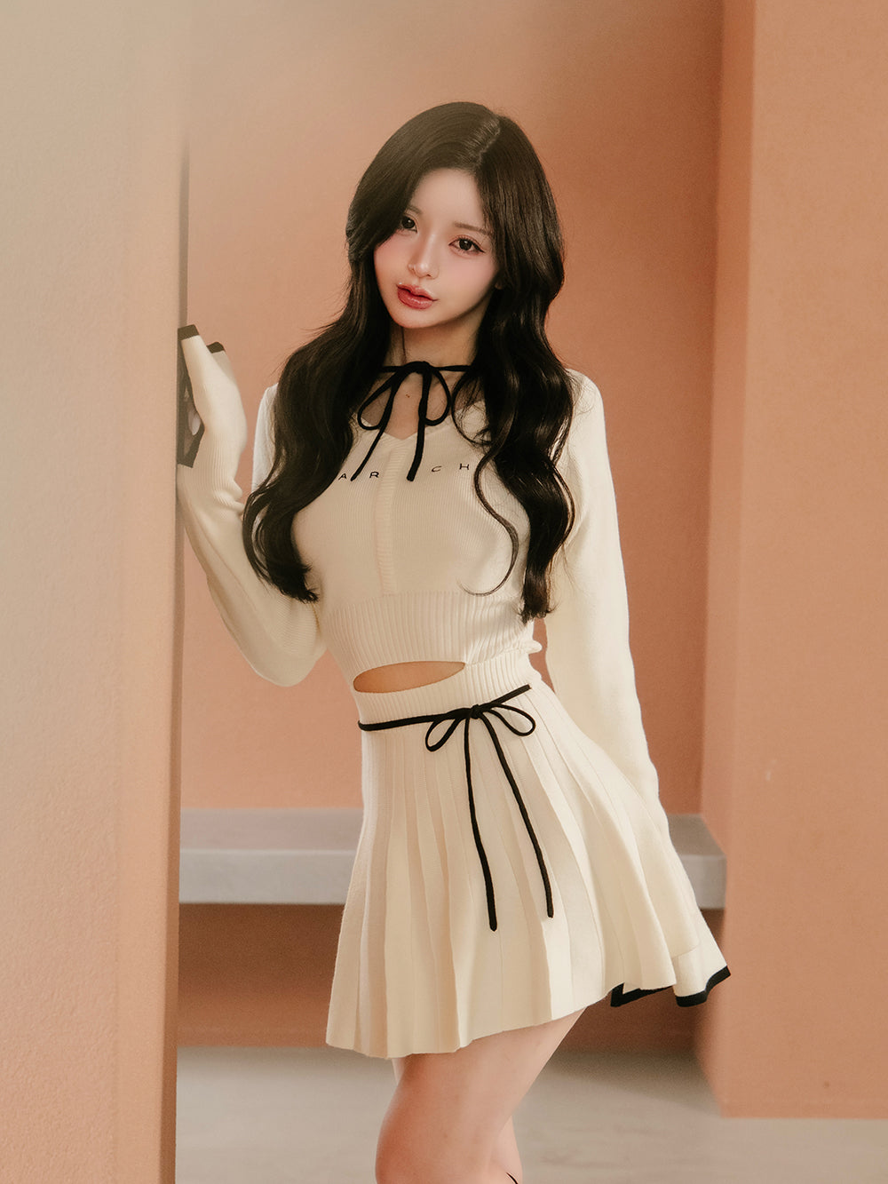 Darich ウエストオープンリボンデザインニットミニワンピース FREE-L