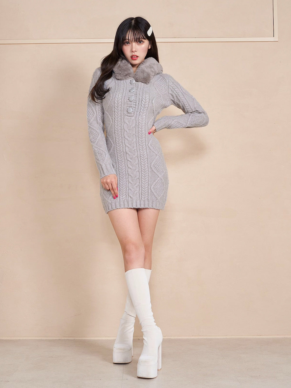 フードファーケーブルニットミニワンピース – Darich (ダーリッチ)