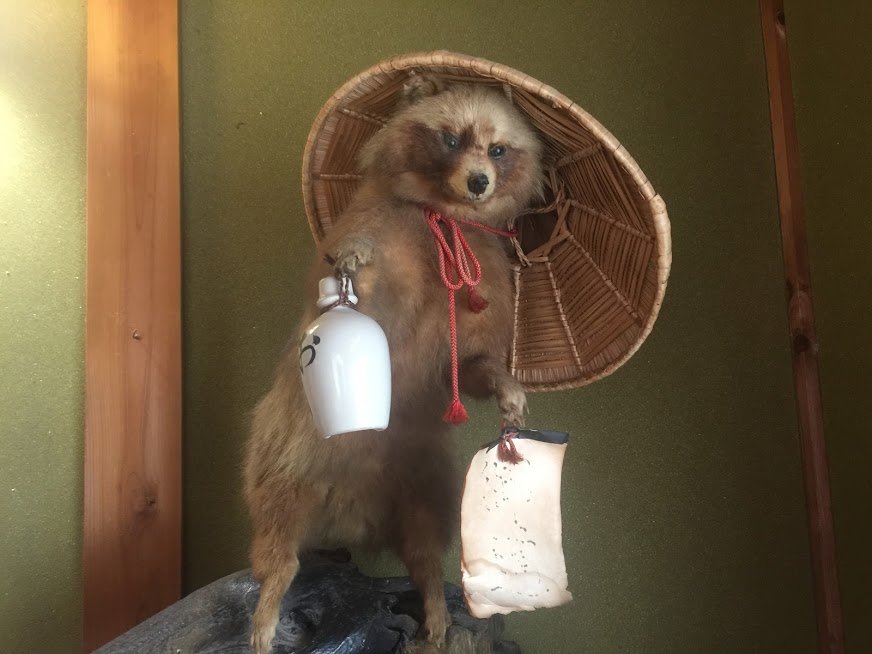 かどやの玄関にある「狸（たぬき）」のはく製って何で置いてあるの