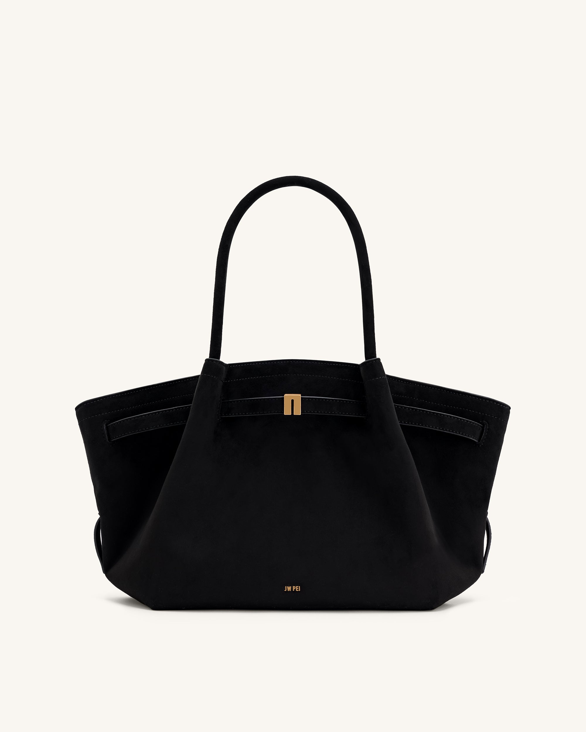 Hana Medium Faux Suede Tote Bag - Black | JW PEI