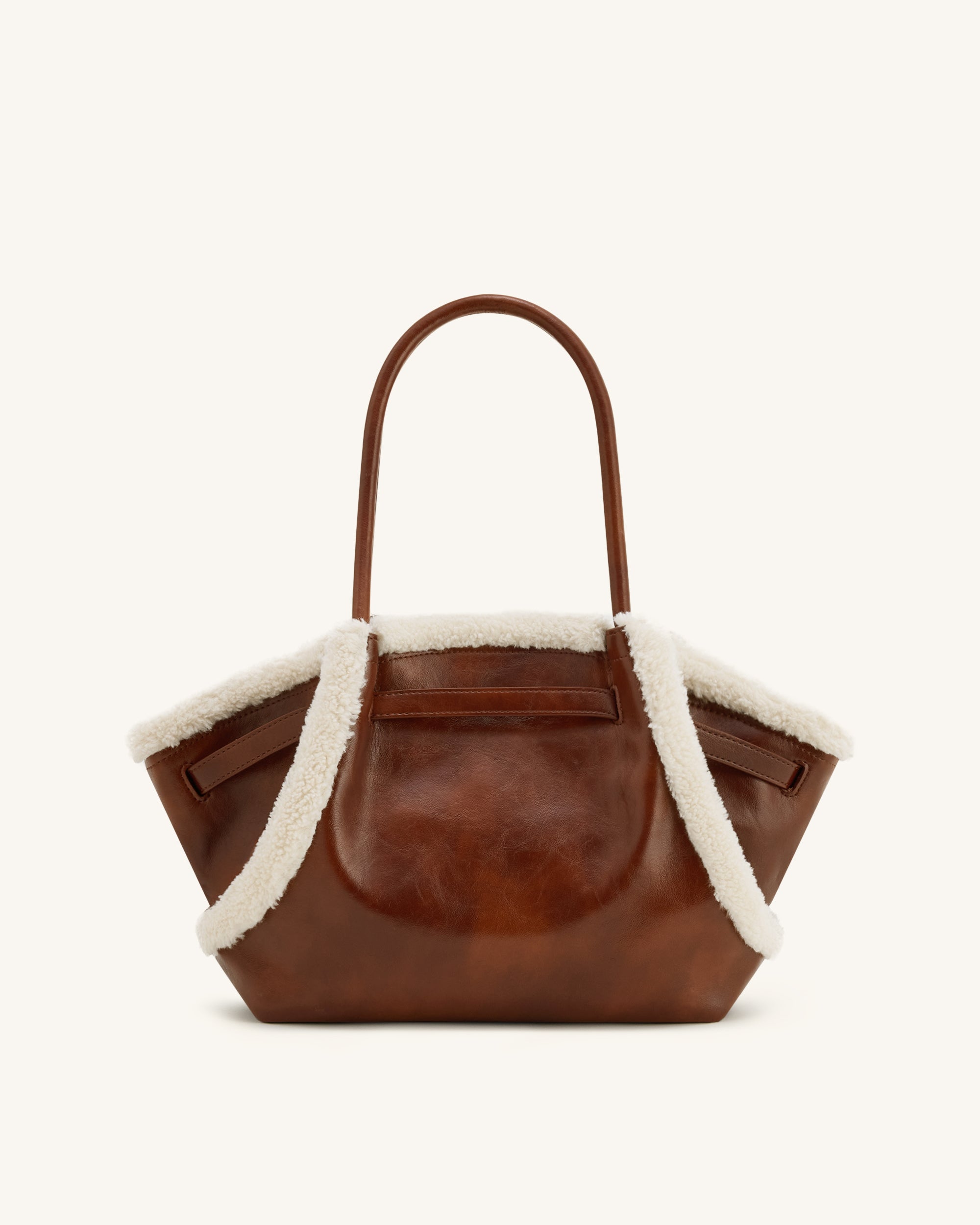 Hana Medium Faux Shearling Trim Tote Bag - Brown | JW PEI