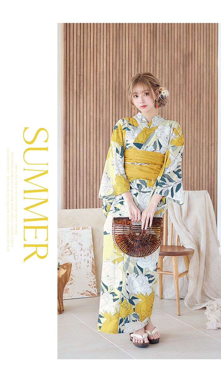 即日発送】レトロモダン牡丹浴衣【浴衣3点セット 浴衣/帯/下駄】[OF04