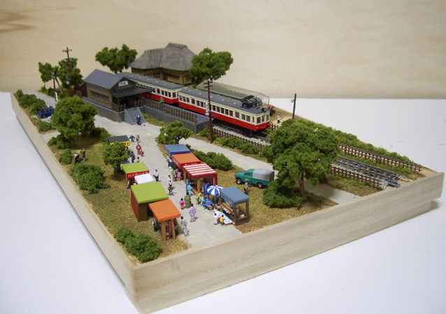 鉄道模型Nゲージミニジオラマ 昭和の田舎の夏休み LED夜景作品