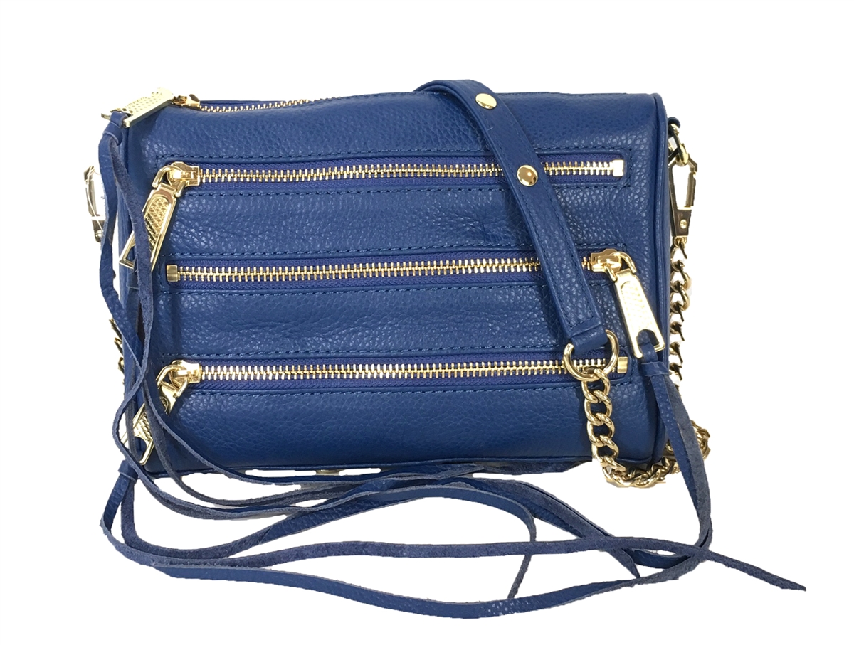 Rebecca Minkoff Mini 5-Zip Rocker Leather Crossbody Bag, Navy Blue