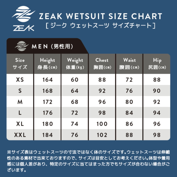 ZEAK(ジーク) ウェットスーツ 男性用 メンズ フルスーツ 5mm / 3mm