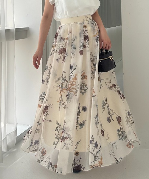 FRAY I.D（フレイ・アイディー） スカート ボタニカルプリントシアー