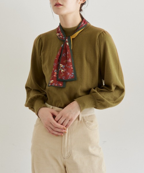 ニット scarf × high neck knit/スカーフ付きハイネックニット