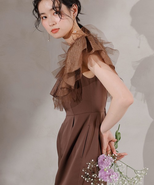 Kana パンツドレス チュールフリル オフショル 2WAY パンツドレス