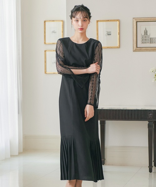 niana（ニアナ） ドレス レーススリットスリーブ裾プリーツ切替