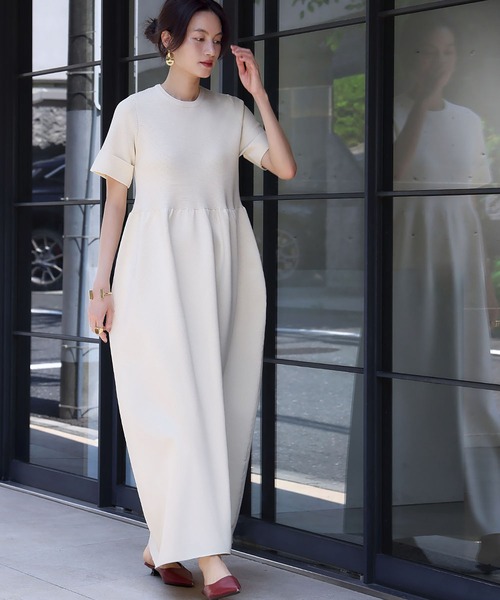 ELFRANK ワンピース 半袖コクーンニットワンピース ロングワンピース