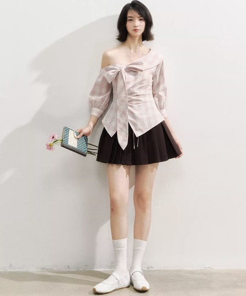 SunsetPark スカート カレッジライク レイヤードプリーツミニスカート