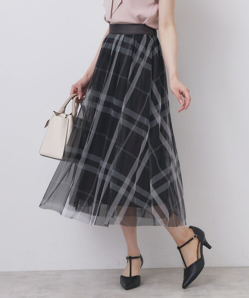 index（インデックス） スカート チュールラメチェックフレアスカート