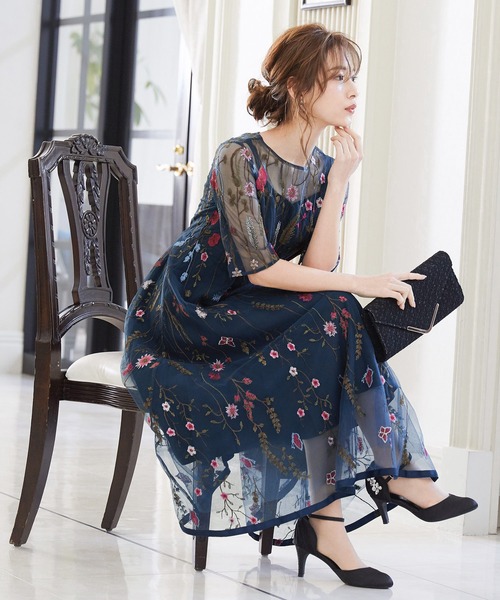 niana（ニアナ） ドレス ヴィンテージ風フラワー刺繍結婚式ワンピース