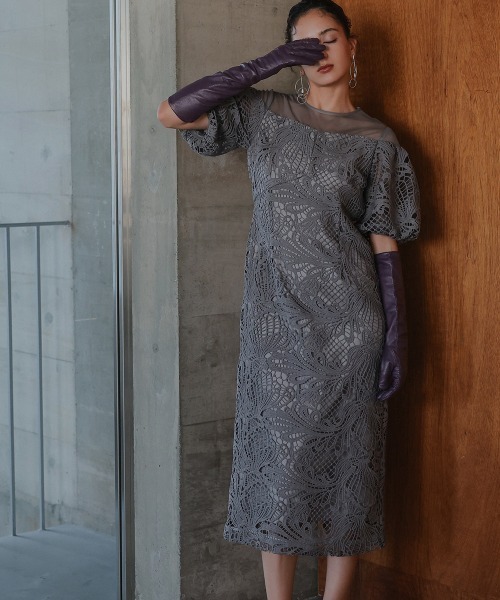 Callarus ドレス 「Callarus」ケミカルレース使いボリューム袖デザイン