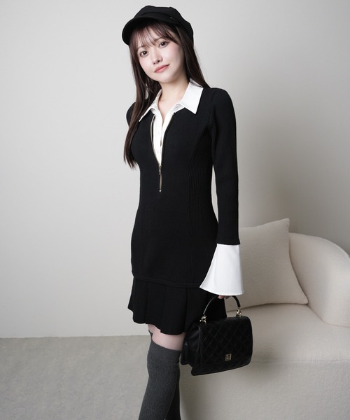 LIP SERVICE（リップサービス） ワンピース フロントZIPニットプリーツ