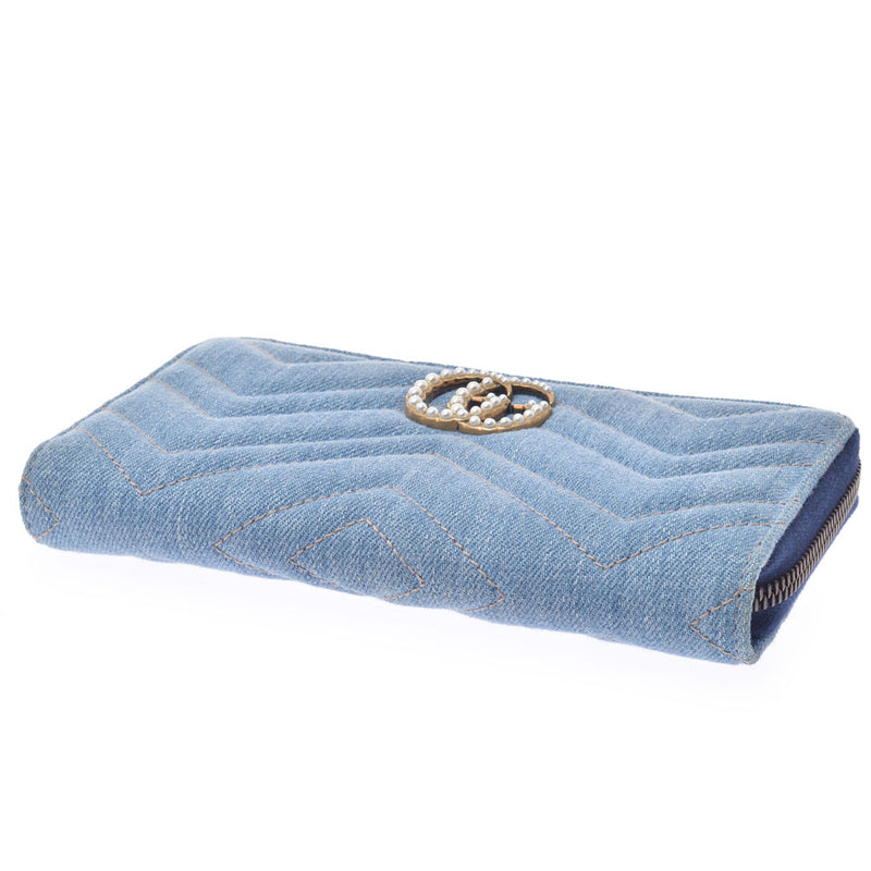 グッチGGマーモント 日本限定 ブルー レディース デニム 長財布 GUCCI