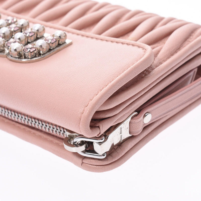 ミュウミュウマテラッセ コンパクトウォレット ピンク シルバー金具