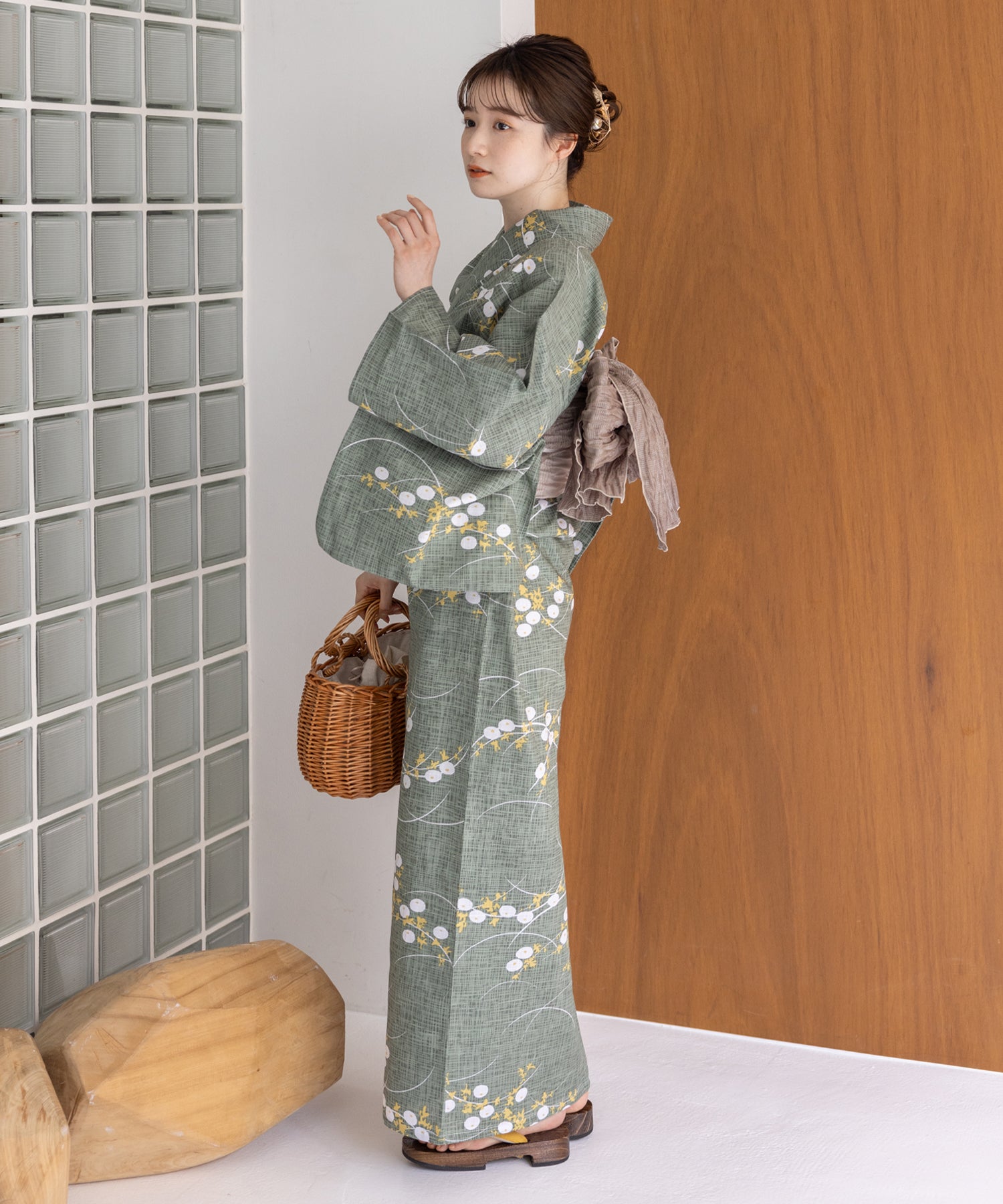 こだわり浴衣5点セット(浴衣/帯/下駄/腰紐/着付け冊子) 変わり織生地