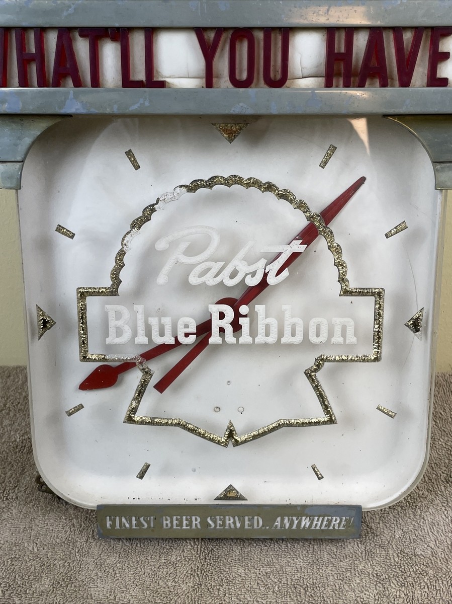 Vintage Pabst Blue Ribbon Electric Advertising Clock PBR Beer Bar