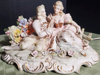 Lenwile Ardalt Victorian Couple Vintage Figurine Porcelain Lamp