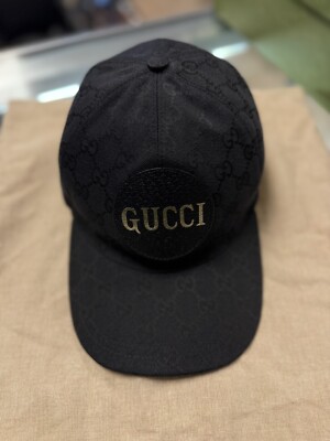 Authentic GUCCI BLACK GG CANVAS WEB BASEBALL CAP HAT Size Lg