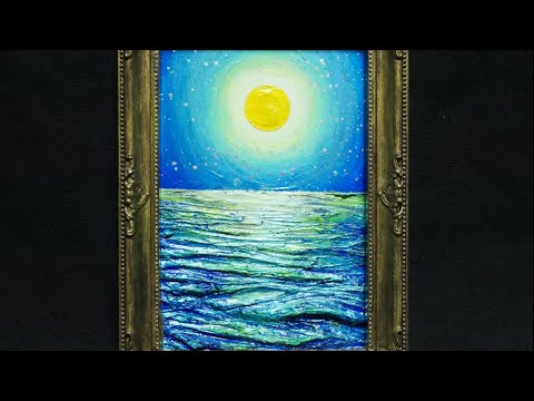 油絵】美しすぎる月の海。偏光顔料で輝く幻想的な夜空#油絵 #手書き