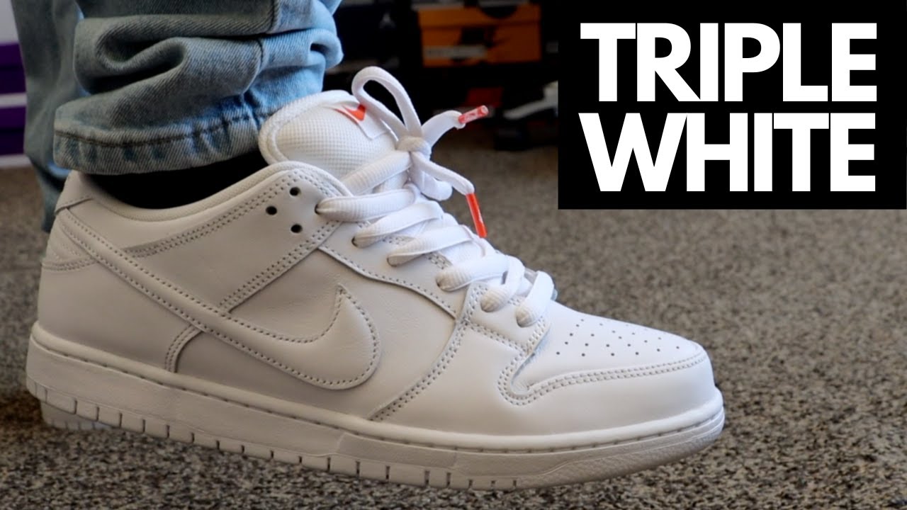 Nike SB Dunk Low Triple White Unboxing + On Feet! - YouTube