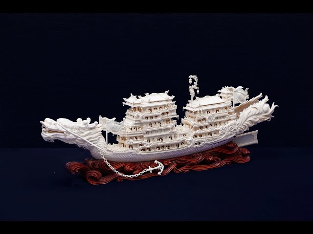 象牙彫刻作品「龍神屋形船」 象牙と石の彫刻美術館～ジュエルピア