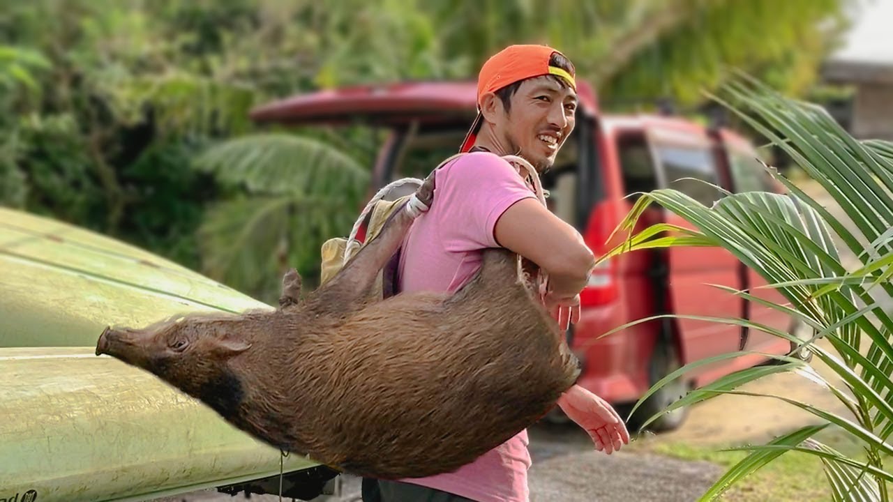 Catch a wild boar alive [Tsubdue one with one's bare hands