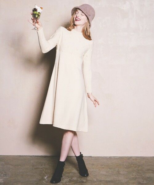 セール】 【洗える】PEARL BOUQUET KNITDRESS ニットドレス （ミニ丈