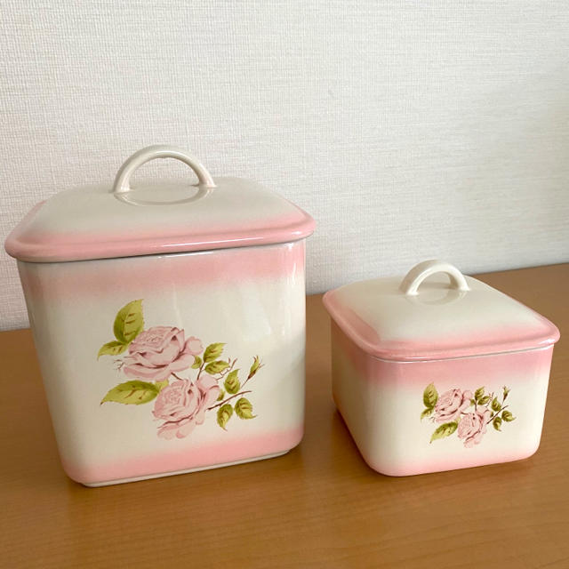 イマン ポワージュピンク 角ストッカー ホーロー イマン 美品ピンク