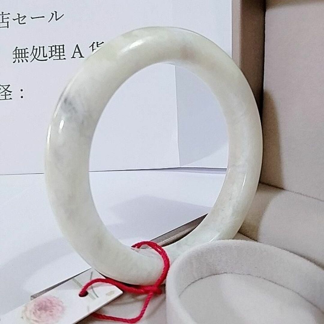 ミャンマー産 本翡翠 A貨 ホワイト 浅緑 花柄 漂花 バングル H-0010 ストア