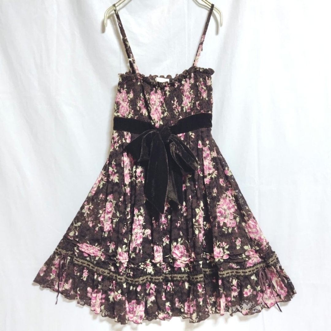 リズリサ y2k 姫系 姫ギャル 花柄 リボン レース リブ ワンピ