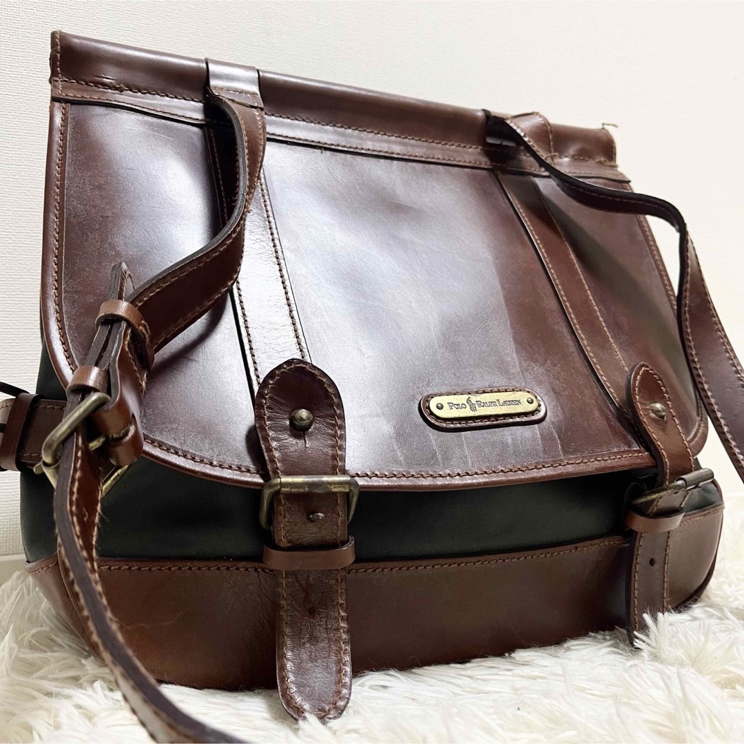 ポロラルフローレン ショルダーバッグ レザー ヴィンテージ 茶色 2層式