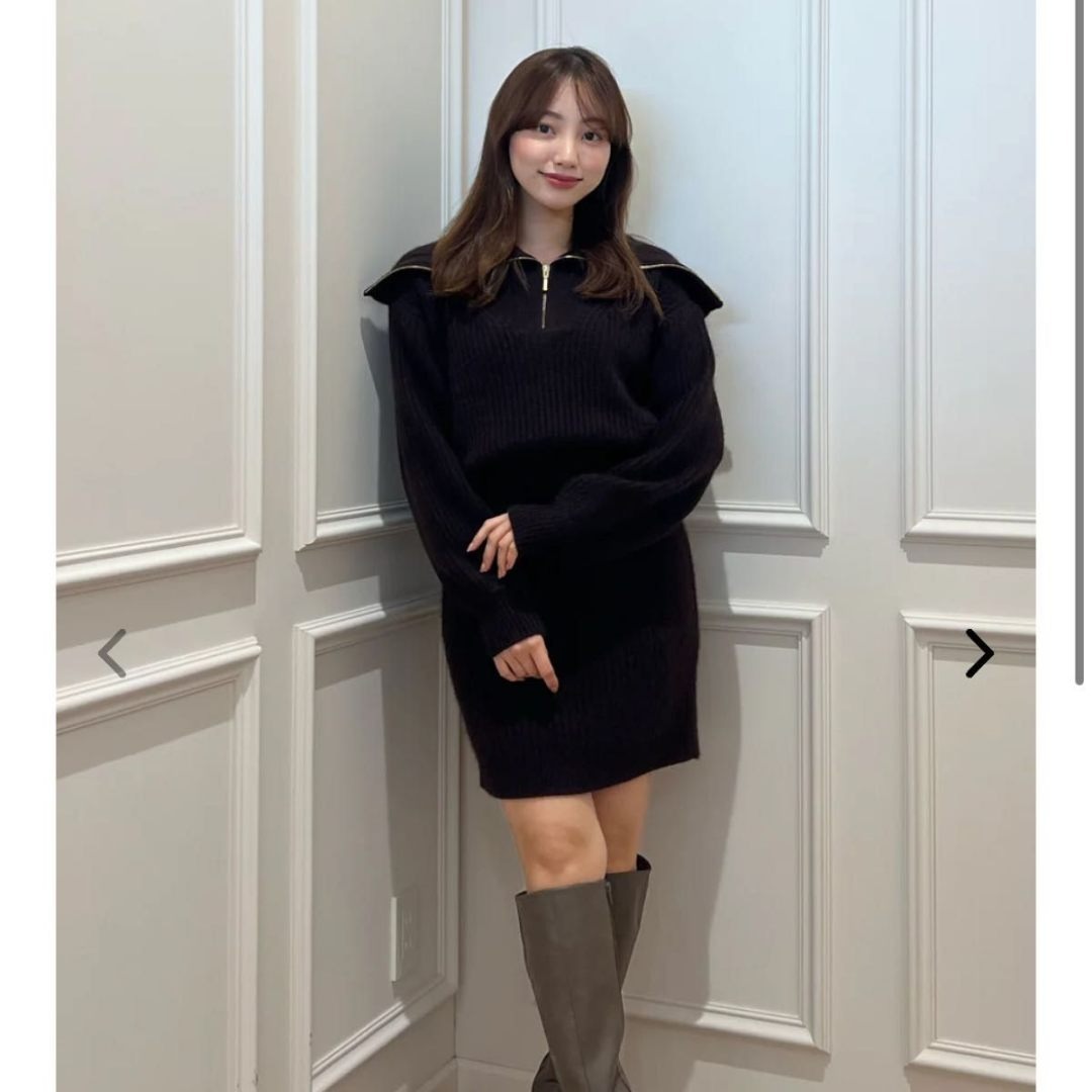 Her lip to ハーフジップニットミニドレス こじはるブラウンニットワンピ