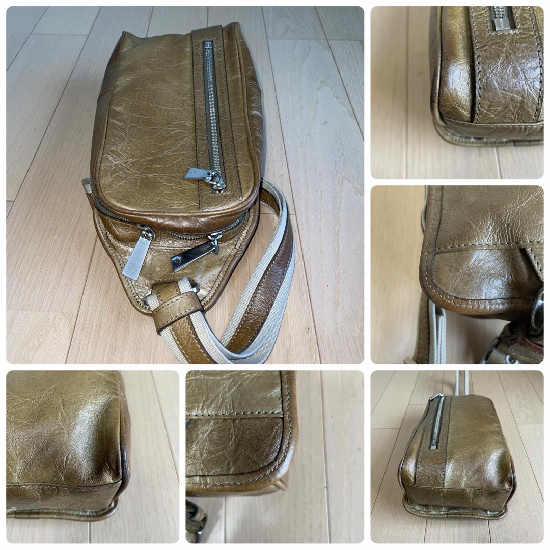 aniaryアニアリメタリックレザー縦長ボディバッグ06-07000中古カーキ