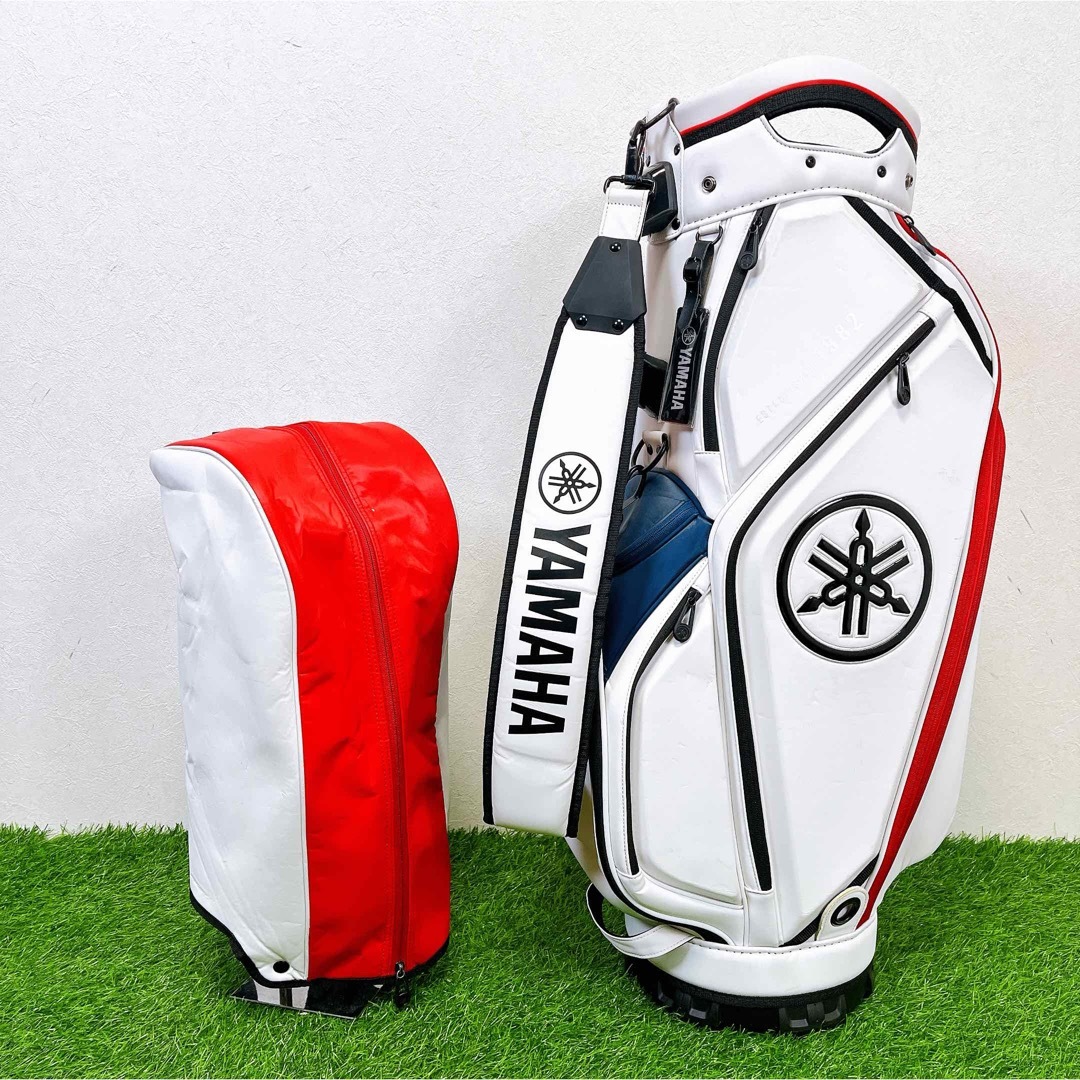 YAMAHA キャディバッグ 白×赤 ヘッドカバー付 ツアー系デザイン ゴルフ