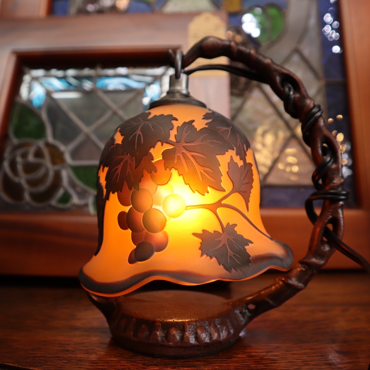 ガレ調 2灯式 アンティーク テーブルランプ 美品 ガレ風 ガレ風ランプ