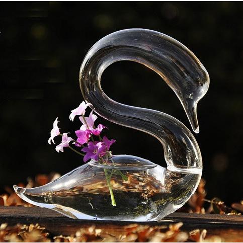 花瓶 おしゃれ ガラス 一輪挿し スワン フラワーベース 白鳥 かわいい