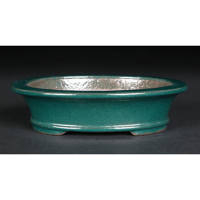 盆栽鉢 色鉢 緑釉外縁下紐楕円鉢 陶器 4号 12.5cm グリーン 小品盆栽