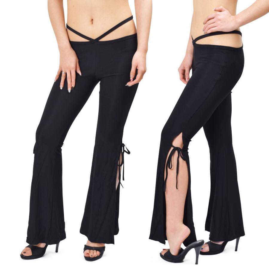 ダンスパンツ サイドひもスリットパンツ 美脚パンツ フィットネス 社交