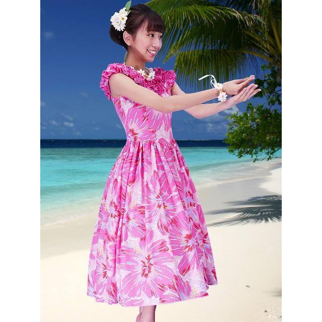 フラダンス ムームー フリル ミディ丈ドレス ピンク LLサイズ 2380piLL