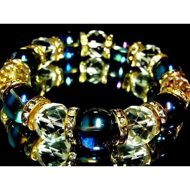 天然石 数珠ブレスレット ダイヤカット64面カット水晶 ブルーオーラ14